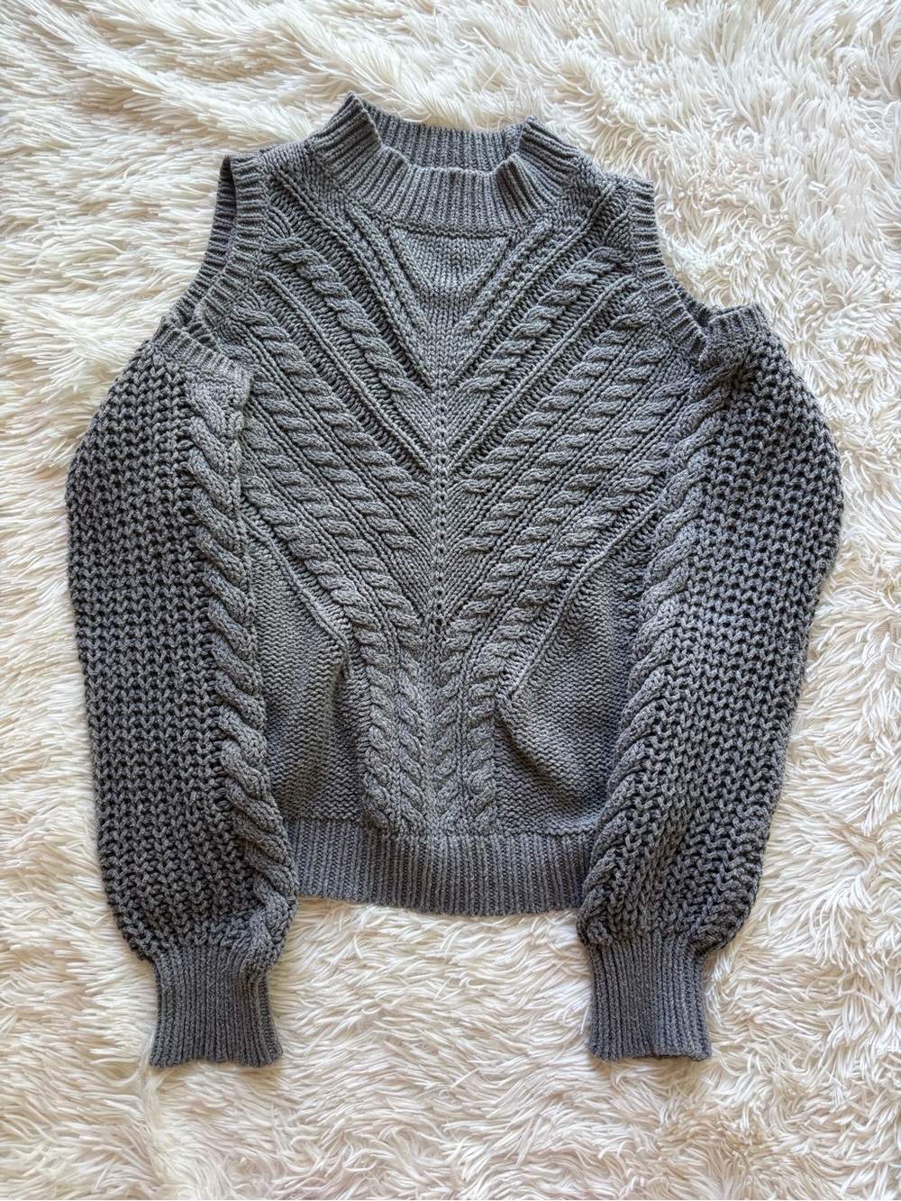Aeropostale Gray Cable-Knit Cold-Shoulder Sweater